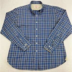 Brooks Brothers 1818 Brushed Twill Shirt Men XL Slim‎ Blue Plaid Flip Cuff